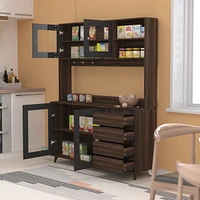 Famapy Brown Wood Kitchen Dining Food Pantries Sideboard with 4-Drawers
