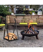 Skonyon Triangle Firewood Rack with Raised Base for Fireplace Fire Pit-Black