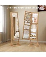 Givimo Freestanding Lockable Jewelry Armoire with Full-Length Mirror and 6 Led Lights-Natural