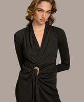 Donna Karan Women's Hardware Long-Sleeve Draped Gown