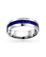 Bling Jewelry Mens Stainless Steel Dark Blue Crystal Eternity Band Ring Unisex