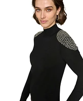 Karl Lagerfeld Paris Women's Embellished-Shoulder Mock Neck Sweater