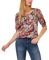 CeCe Women's Floral-Print Shirred-Sleeve Top