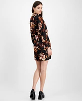 Bar Iii Women's Printed Satin Faux-Wrap Dress, Created for Macy's