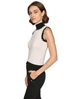 Karl Lagerfeld Paris Women's Sleeveless Mock Neck Pearl Sweater