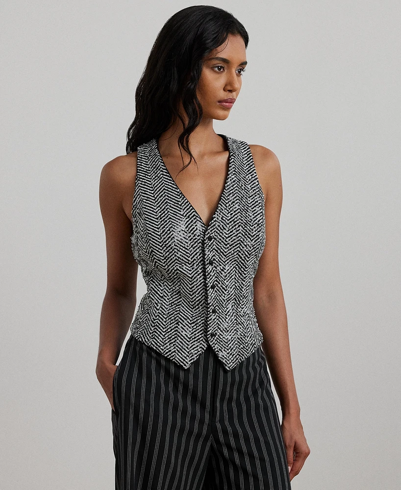 Lauren Ralph Women's Sequined Herringbone Vest