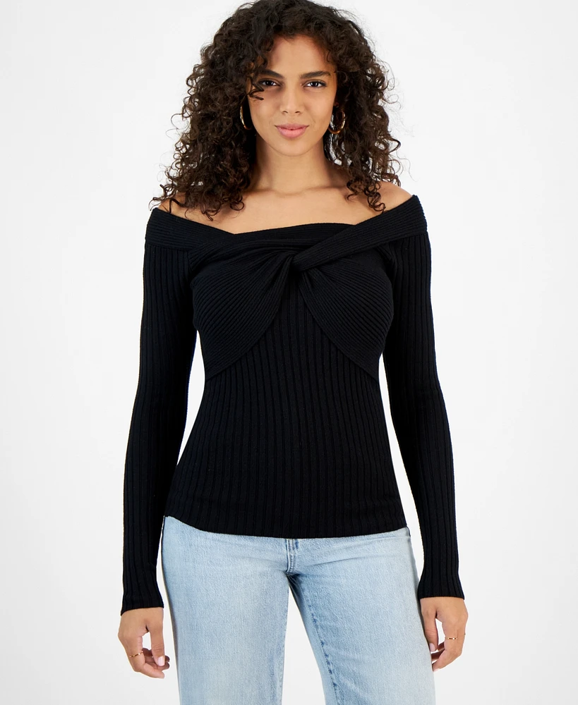 Guess Women's Milana Twist-Front Off-The-Shoulder Sweater