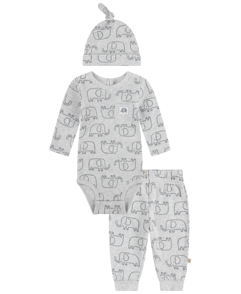 Huggies Baby Boys Long Sleeve Bodysuit, Pants and Hat 3-Piece Set