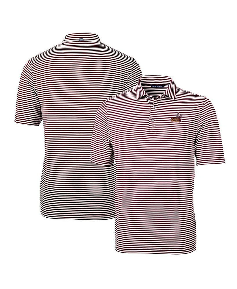 Cutter & Buck Men's Maroon Arizona State Sun Devils Throwback Logo Virtue Eco Pique Stripe Polo