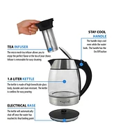 MegaChef 1.8 Quart Glass Body and Stainless Steel Electric Tea Kettle with Tea Infuser
