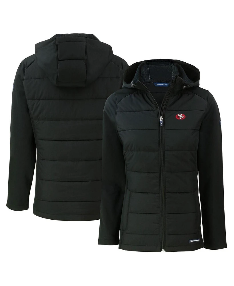 Cutter & Buck Women's Black San Francisco 49ers Throwback Evoke Hybrid Eco Softshell Full-Zip Hoodie Jacket