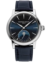 Frederique Constant Men's Swiss Automatic Classic Moonphase Date Manufacture Blue Leather Strap Watch 40mm