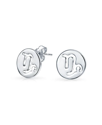 Bling Jewelry Tiny Simple Round Astrology Capricorn Horoscope Zodiac Stud Earrings Sterling Silver