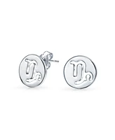 Bling Jewelry Tiny Simple Round Astrology Capricorn Horoscope Zodiac Stud Earrings Sterling Silver