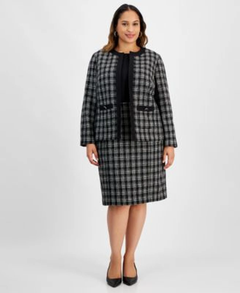 Kasper Plaid Tweed Jacket Tweed Skirt Sheath Dress