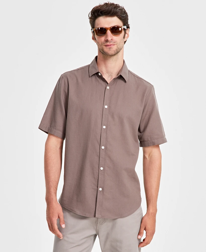Alfani Men's Short-Sleeve Solid Textured Shirt, Created for Macy's