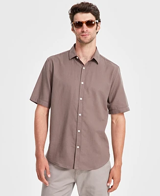 Alfani Men's Short-Sleeve Solid Textured Shirt, Created for Macy's