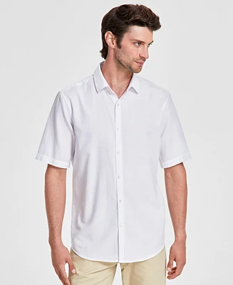 Alfani Men's Short-Sleeve Solid Textured Shirt, Created for Macy's