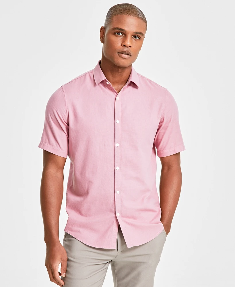 Alfani Men's Short-Sleeve Solid Textured Shirt, Created for Macy's