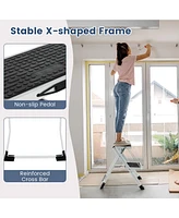 Folding 2 Step Ladder with Anti-Slip Pedal and Large Foot Pads