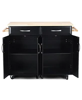 Sugift Rolling Kitchen Island Cart with Rubber Wood Top and Smooth Lockable Wheels