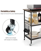 Sugift 3-Tier Kitchen Serving Cart Utility Standing Microwave Rack with Hooks