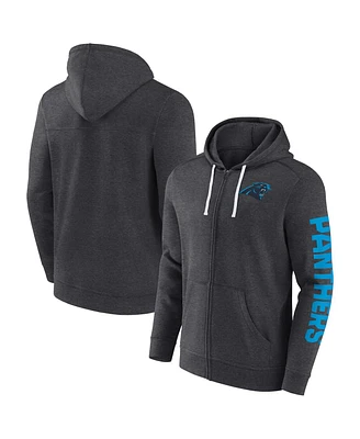 Fanatics Men's Heather Charcoal Carolina Panthers Down and Distance Full-Zip Hoodie