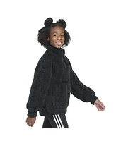 adidas Big Girls Mock Neck Furry Lurex Sherpa Pullover Jacket