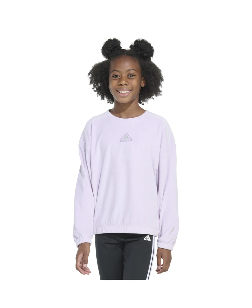 adidas Big Girls Long Sleeve Rib Velour Crewneck Pullover Sweatshirt