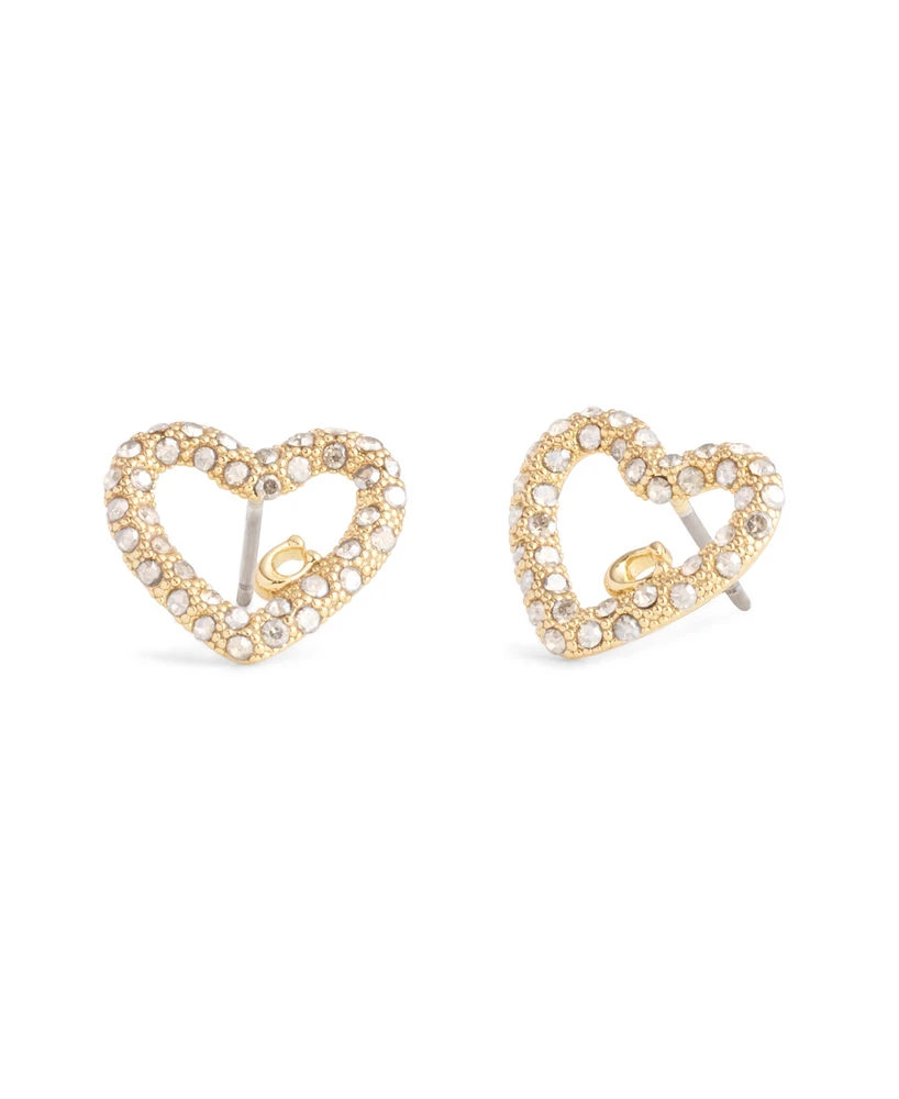 Coach Faux Stone Signature Pave Heart Stud Earrings