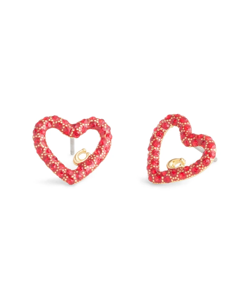 Coach Faux Stone Signature Pave Heart Stud Earrings