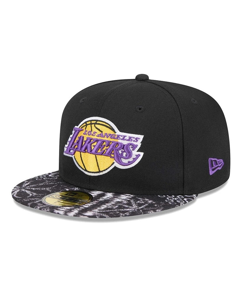 New Era Men's Black Los Angeles Lakers Coral Reef Visor 59FIFTY Fitted Hat