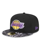 New Era Men's Black Los Angeles Lakers Coral Reef Visor 59FIFTY Fitted Hat