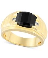 Men's Black Onyx & Diamond Accent Ring in 14k Gold-Plated Sterling Silver