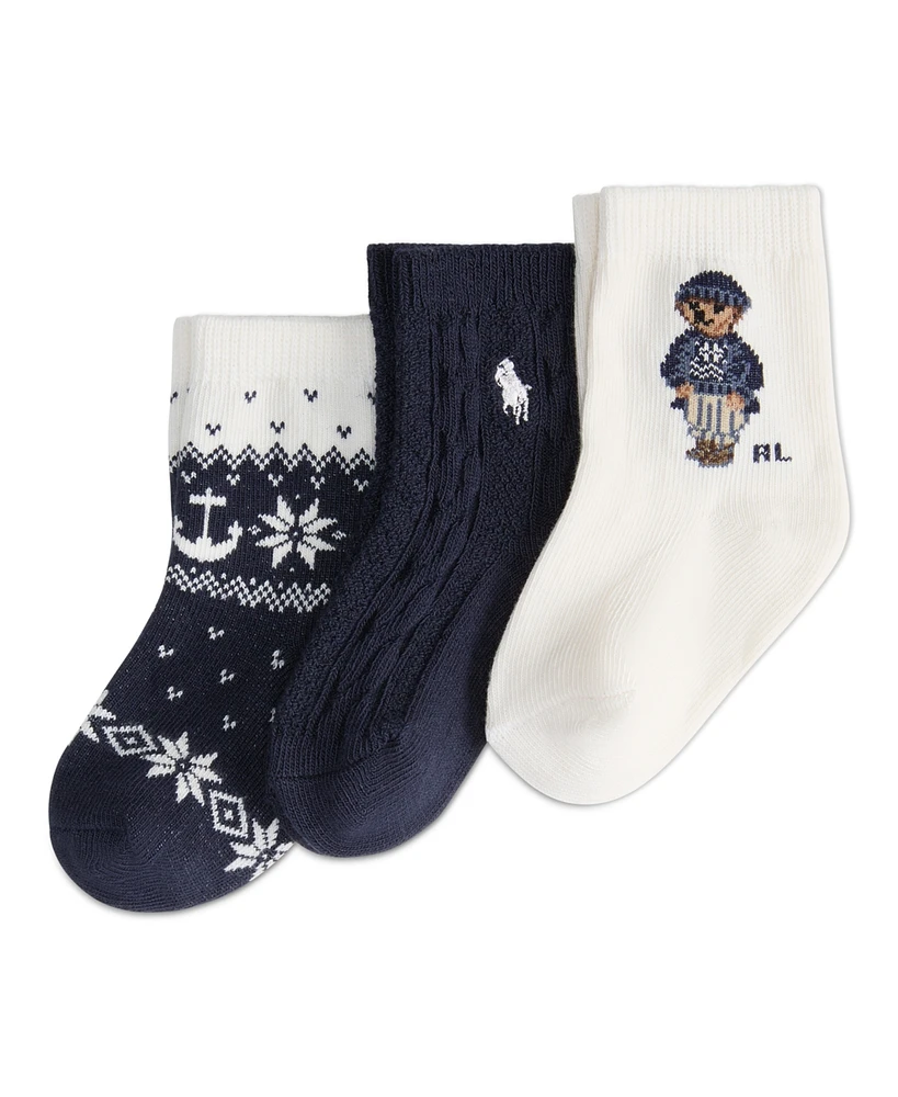 Polo Ralph Lauren Baby Boys Holiday Bear Sock, 3-Pack