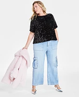 On 34th Trendy Plus Sequined Velvet Top, Exclusively at Macy's