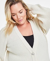 On 34th Trendy Plus Jewel-Button Puff-Sleeve Cardigan, Created for Macy's