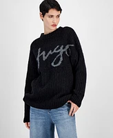 Hugo Women's Metallic-Logo Oversized Crewneck Sweater