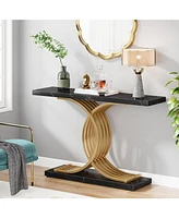 Tribesigns Gold Entryway Table, Modern 39-Inch Console Table Accent with Geometric Metal Legs, Faux Marble Narrow Wood Sofa Foyer fo