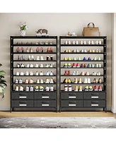 Tribesigns 10 Tier Shoe Rack Organizer with 4 Bins Drawers for Closet Entryway, 50 Pairs Vertical Shoe Racks Free Standing Tall Shoe Shelf Storage Org