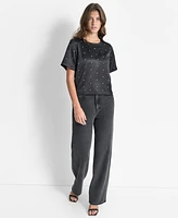 Dkny Women's Embellished Crewneck Short-Sleeve Blouse