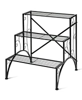 Sugift 3-Tier Metal Plant Rack Garden Shelf in Stair Style