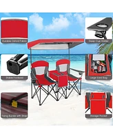 Portable Folding Camping Canopy Chairs with Cup Holder for Two