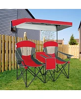 Sugift Portable Folding Camping Canopy Chairs with Cup Holder for Two