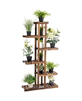 6 Tier Garden Wooden Shelf Storage Plant Rack Stand