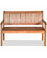 Two Person Solid Wood Garden Bench with Curved Backrest and Wide Armrest