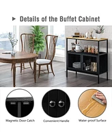 Sugift Kitchen Buffet Cabinet with 2 Doors and Open Shelf