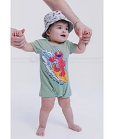 Sesame Street Baby Boys Elmo Cookie Monster Bird Romper and Bucket Sun Hat Newborn to