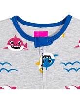 Pinkfong Baby Boys Mommy Shark Daddy 2 Pack Zip Up Sleep N' Play Coveralls Newborn to