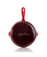 MegaChef Round 10.25 Inch Enameled Cast Iron Skillet in Red